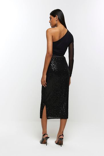 Black sequin outlet midi skirt