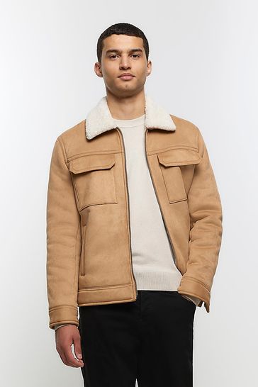 River Island Brown Brown Shearling Western Jacket