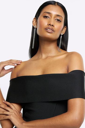 Black bardot hot sale maxi dress