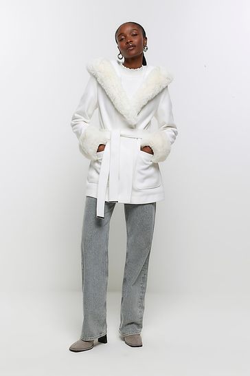 River island white coat womens online