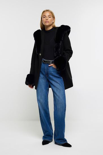 River island blue outlet faux fur coat