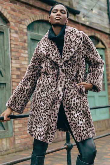Next animal print revere coat hotsell