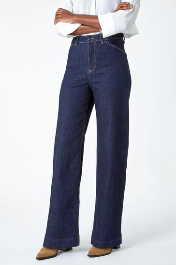 Roman Blue Wide Leg Stretch Denim Jeans