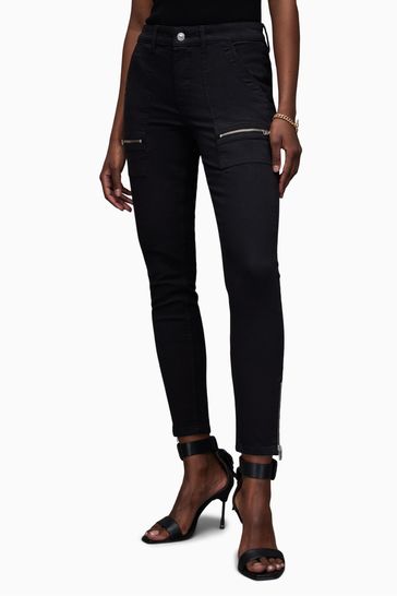 AllSaints Black Zip Skinny Demi Jeans