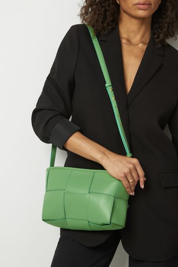Green Raffia Weave Cross-Body Bag