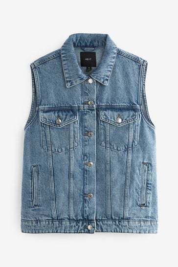 Mid Blue Sleeveless Denim Gilet Jacket