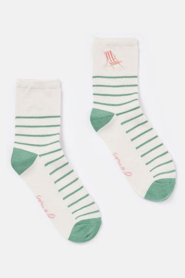 Joules Embroidered Green/White Ankle Socks