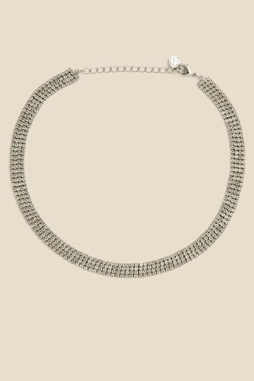 Sosandar Silver Tone Rhinestone Choker Necklace