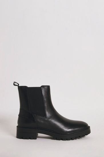 JD Williams Leather Chunky Chelsea Black Boots In Extra Wide Fit