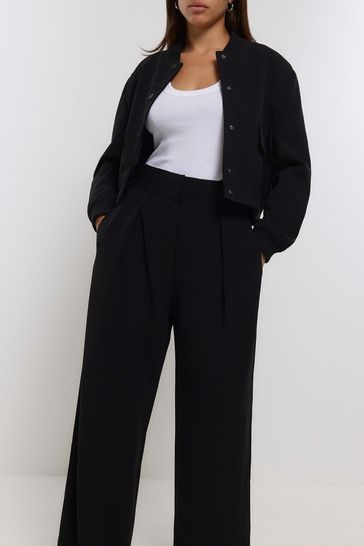 River Island Black Wide Leg Pleated Trousers
