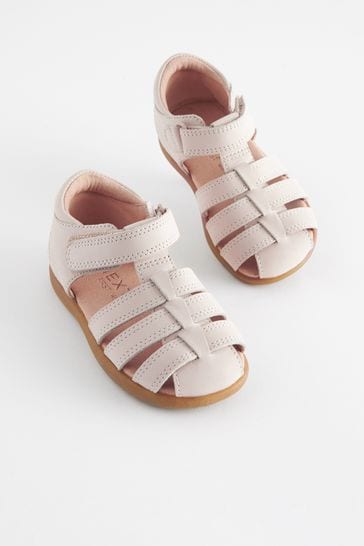 Stone Standard Fit (F) Baby Touch Fastening Leather First Walker Sandals