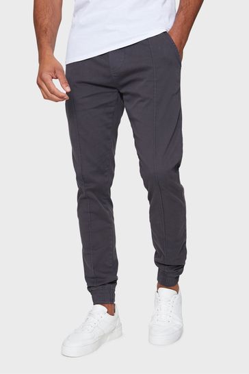 Threadbare Grey Slim Fit Cuffed Casual Trousers With Stretch