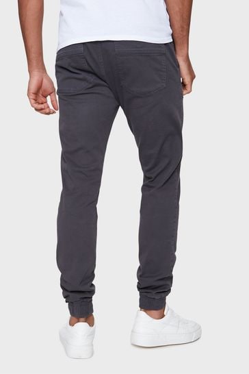Buy Threadbare Grey Slim Fit Cuffed Casual Trousers With Stretch