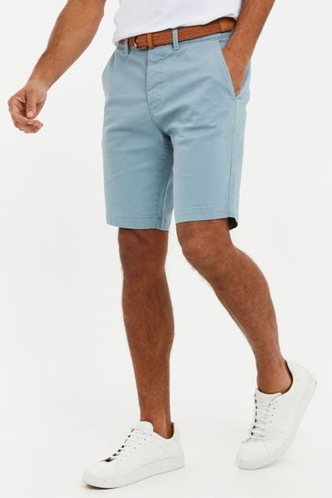 Threadbare Pastel Blue Cotton Stretch Turn-Up Chino Shorts with Woven Belt