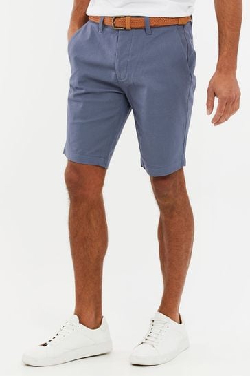 Threadbare Blue Cotton Stretch Turn-Up Chino Shorts with Woven Belt