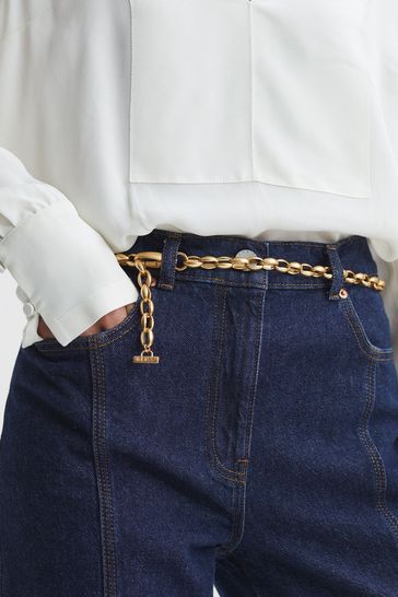 Reiss Gold Cammie Oval Metal Chain Belt