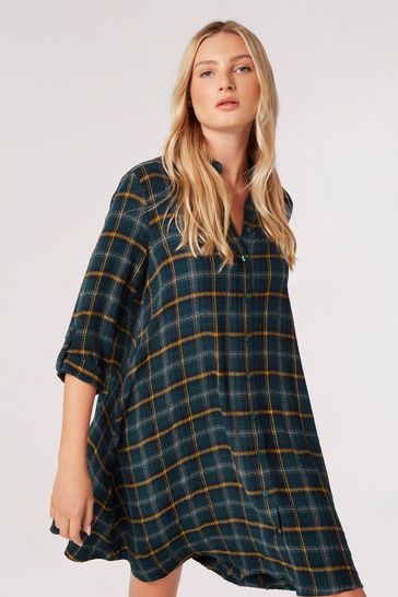 Green check shirt dress discount