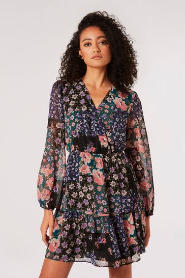 Chiffon floral wrap dress best sale