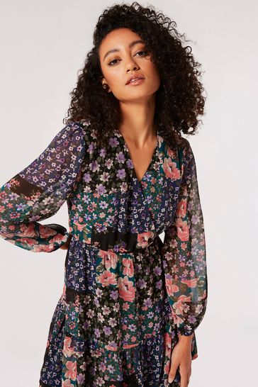 Chiffon floral deals wrap dress