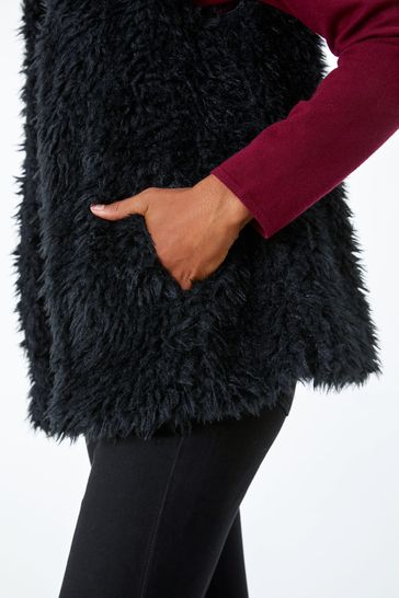 Black fluffy body warmer hot sale