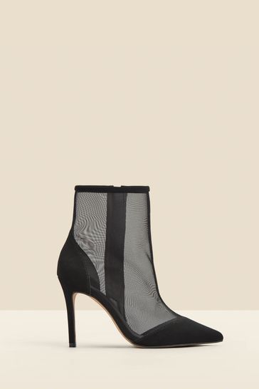 Buy Sosandar Black Suede Stiletto With Mesh Panel Ankle Boots from