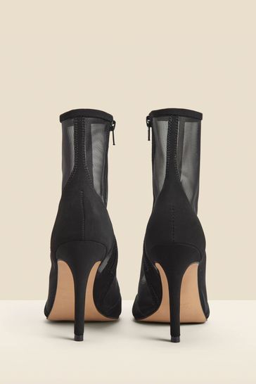 Buy Sosandar Black Suede Stiletto With Mesh Panel Ankle Boots from