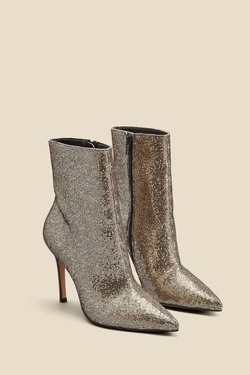 Sosandar Gold Glitter Pointed Toe Ankle Boots