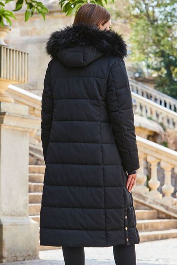 Black puffer coat new arrivals with faux fur hood
