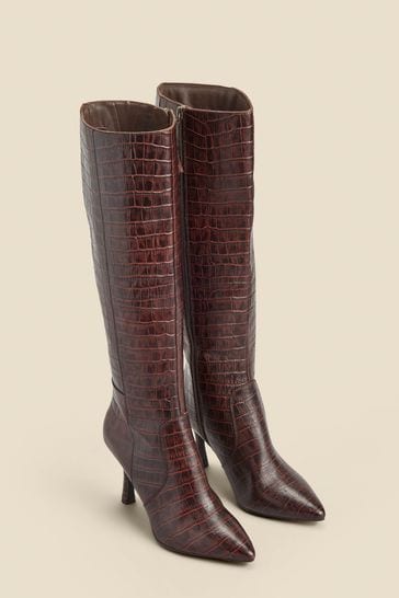 Buy Sosandar Brown Croc Effect Leather Knee High Boots from Next