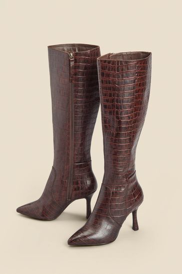 Buy Sosandar Brown Croc Effect Leather Knee High Boots from Next