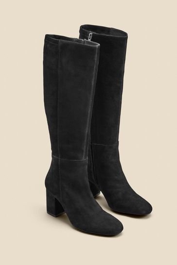 Buy Sosandar Black Stretch Suede Low Block Heel Knee High Boots from Next Bahrain