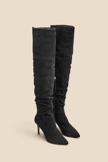 Black suedette slouchy on sale knee high boots