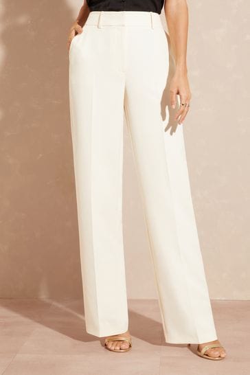 Love & Roses Ivory White Petite High Waist Wide Leg Tailored Trousers