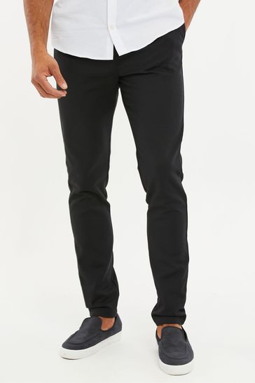 Threadbare Black Slim Fit Smart Cotton Blend Trousers