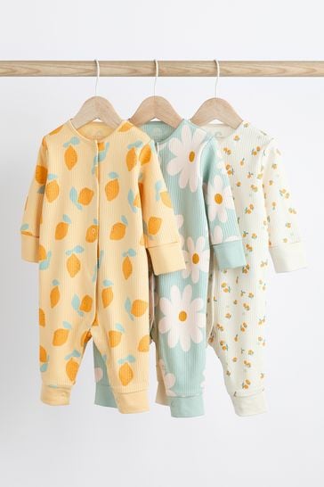 Yellow Baby Printed Footless Sleepsuits 3 Pack (0mths-3yrs)
