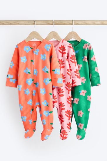 Orange Baby 2 Way Zip Sleepsuit 3 Pack (0mths-2yrs)