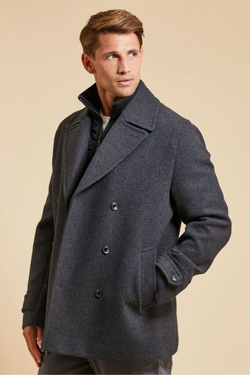 Buy Threadbare Grey Luxe Double Breasted Tailored Coat with Mock