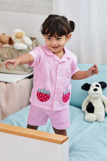 JoJo Maman Bébé White Strawberry Woven Pyjamas