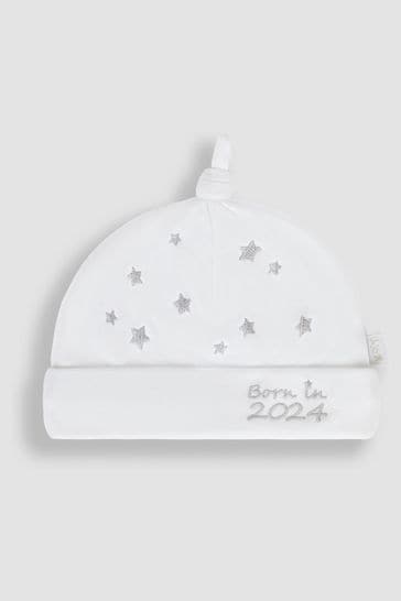 JoJo Maman Bébé White Born In 2024 Embroidered Hat