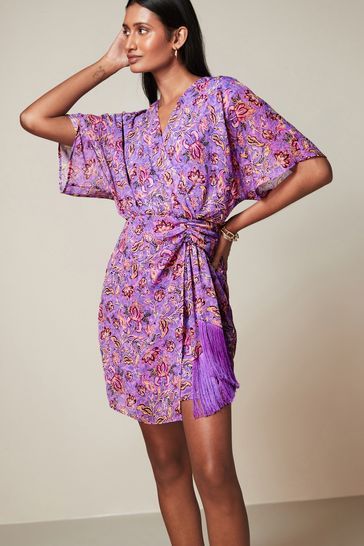 Purple Chiffon Mini Wrap Dress