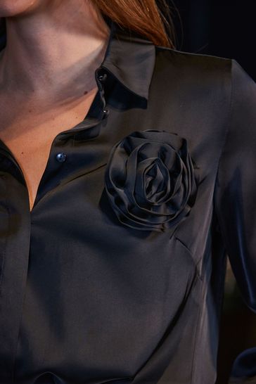 Buy Sosandar Black Satin Shirt With Corsage from Next Luxembourg