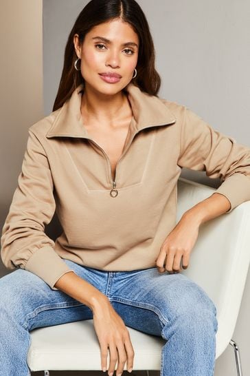 Lipsy Cream Zip Detail Sweatshirt