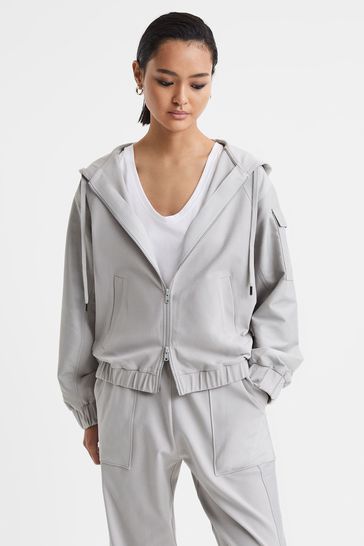 Reiss Grey Maja Cotton Blend Tracksuit Top