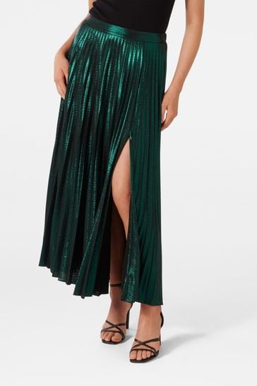 Dark green best sale metallic pleated skirt