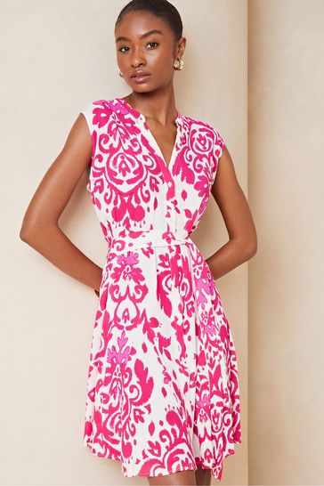 Lipsy Pink Print Sleeveless Lightweight Summer Shirt Mini Dress