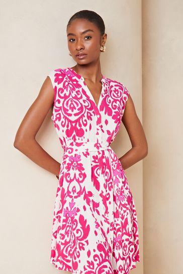 Lipsy Pink Print Petite Sleeveless Lightweight Summer Shirt Mini Dress