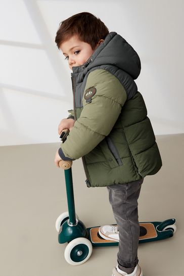 Buy Green Colourblock Borg Lined Shower Resistant Hooded Padded Coat 3mths 7yrs from Next Netherlands
