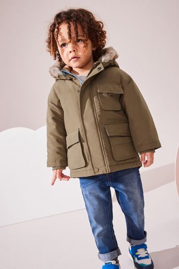 Navy Faux Fur Hood Shower Resistant Parka 3mths 7yrs