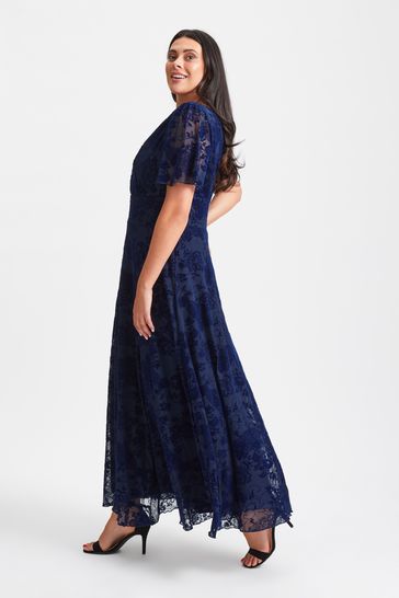 Buy Scarlett Jo Blue Isabelle Velvet Flock Angel Sleeve Maxi