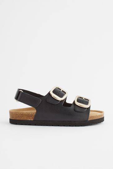 Buy Black Leather Wide Fit G Two Strap Corkbed Sandals from Next Kuwait